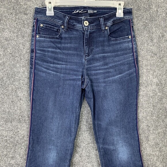 Inc.  Skinny Leg Jeans Women 6 Side Stripe Frayed Hems Whiskering - Picture 2 of 11